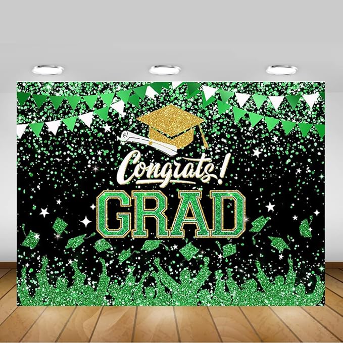 Mocsicka Graduation Party Decorations 2026 Congrats Grad Backdrops for Photography Bachelor Cap Congratulations Grad Photo Backdrop Graduation Prom Party Supplie (Green, 10x8ft(120x96 inch))