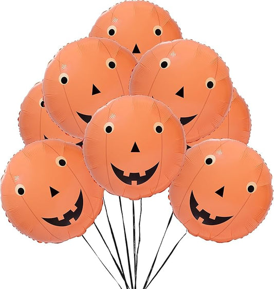 Cheerland Halloween Balloon Spooky Party Decorations Pumpkin Balloons Foil Cute Face Summerween Decor for Haunted House Baby Shower Classroom Gothic Horror Theme Birthday Party Supplies 8pcs