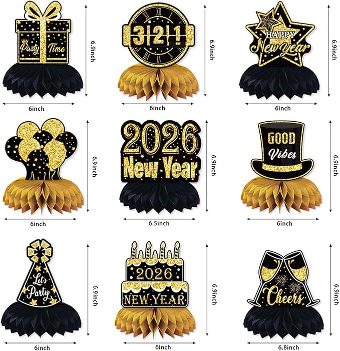 New Years Eve Party Supplies 2026, Pack Of 9 New Years Eve Centerpieces For Tables, Happy New Year Decorations, New Years Eve Table Decorations