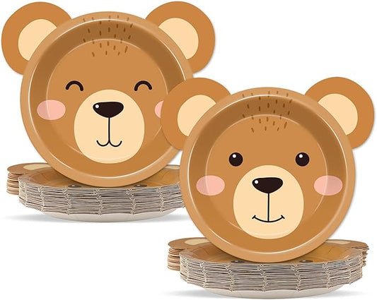 Naozinebi 50 Count Bear Paper Plates Bear Shaped Disposable Cake Plates Brown Theme First Birthday Tableware Teddy for Gender Reveal Boy Girl Baby Shower Birthday Party Decorations