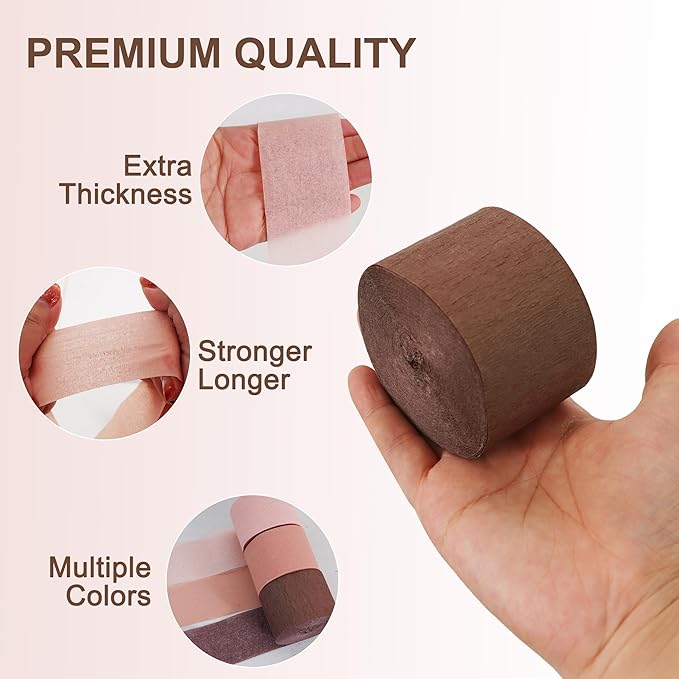 BEISHIDA 6 Rolls Rose Gold Pink Crepe Paper Streamers for Bachelorette Bridal Shower Girl Baby Shower Party Decorations Wedding Birthday DIY Craft Paper(1.8 Inch x 82 Ft/Roll)