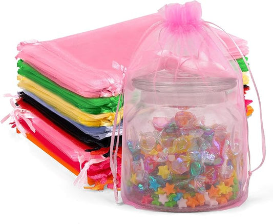 ANZNKU 100PCS Organza Bags 6x9 Multicolor Assorted Mesh Drawstring Gift Bags, Large Organza Gift Bag Sheer Pouches Goodie Bag for Jewelry Candy Sachet Birthday Wedding Baby Bridal Shower Party Favors