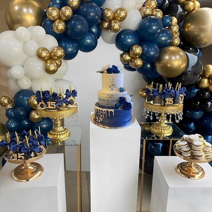 Navy Blue and Gold Party Balloons, 50 Pcs 12 Inches Navy Blue Gold White Latex Balloon for Birthday,Baby Shower, Graduation Decorations