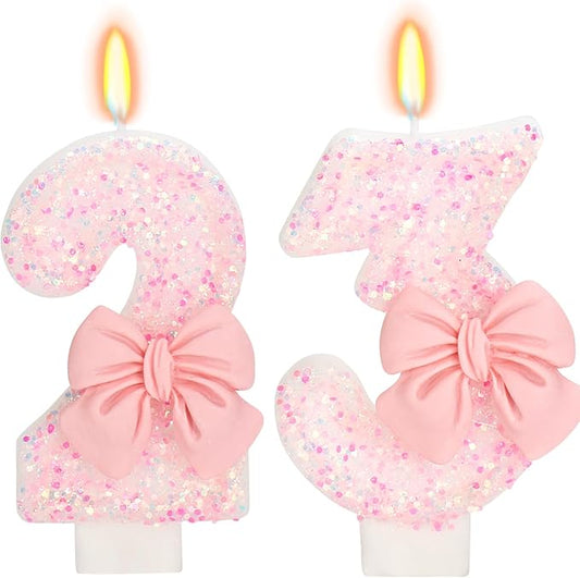 23rd Birthday Candles for Cake, Pink Bow Number Cake Candles, 2.76 inch Number Happy Birthday Candle, Cake Topper Decoration for Birthday Party (Number 23)