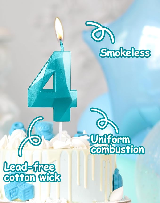 Number 5 Candles,5th Birthday Candles,Teal Blue Happy Birthday Candle for Cake,3D Design Cake Topper Decorations for Girl Women Pet Birthday Party Wedding Anniversary Celebration Supplies