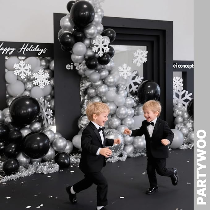 PartyWoo Black and Silver Balloons 66pcs 12 Inch Matte Black Metallic Chrome Silver Confetti Balloons for Graduation Baby Shower Men Birthday Wedding Anniversary New Year's Eve Party Decorations
