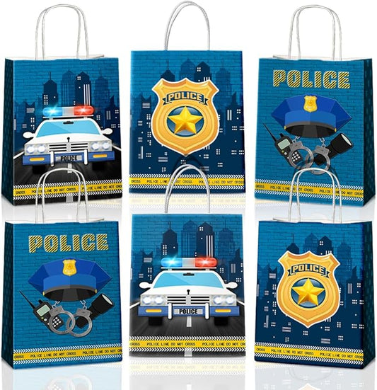 JOYGATHER 24 Pcs Police Party Favors Bags with Handles, Police Themed Goodie Gift Candy Bags with 3 Different Types for Birthday Baby Shower Party Supplies Decorations