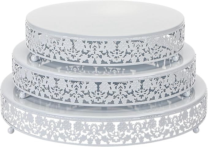 Wenqik 3 Pcs 16'' 14'' 12'' Metal White Cake Stand Round Cake Stands for Dessert Table Cookies Fruit Serving Tray Cupcake Dessert Pastry Riser for Wedding Birthday Party and Events (Traditional Style)