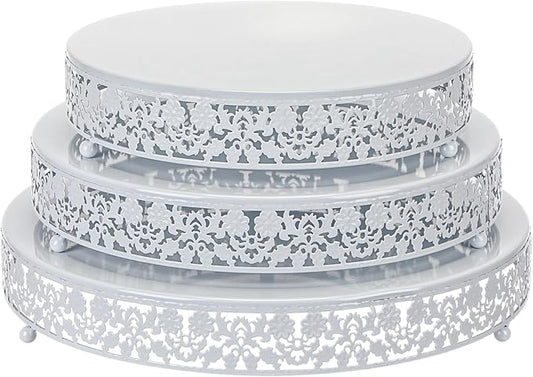 Wenqik 3 Pcs 16'' 14'' 12'' Metal White Cake Stand Round Cake Stands for Dessert Table Cookies Fruit Serving Tray Cupcake Dessert Pastry Riser for Wedding Birthday Party and Events (Traditional Style)