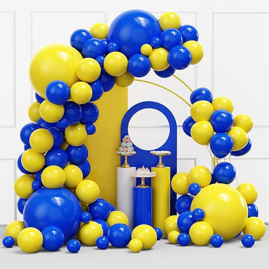 YMSZ Blue and Yellow Balloons Arch Kit, 134pcs Royal Blue and Yellow Balloons for Birthday, Graduation, Baby Shower Party Decorations