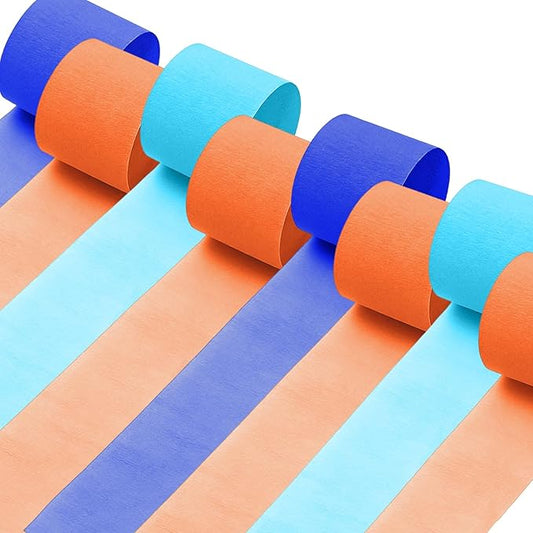 Blue and Orange Crepe Paper Streamers 8 Rolls 32ft, Blue Orange Dog Paw Party Supplies Birthday Baby Shower Decorations