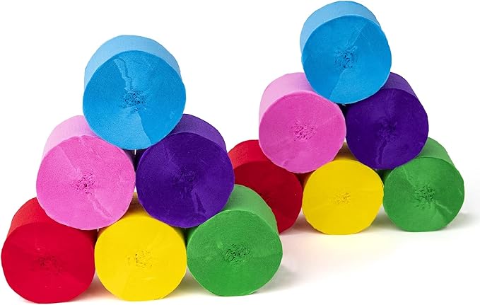 12 Unique Rainbow Streamers Rolls, 984ft Pack of Unique 12 Rainbow Crepe Paper Rolls for Party Decorations, Party Streamers for Wedding Decoration (1.8 inch x 82 ft/Roll)