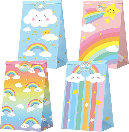 Nezyo 24 Pack Rainbow Goodie Bags with Stickers Rainbow Party Favor Bags, Turquoise, 8.7 x 4.7 x 3.1 Inch Pastel Gift Bag for Birthday Party Favors Candies Snacks Treats Decorations
