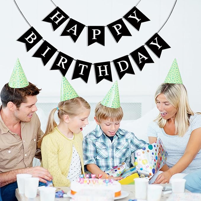 Happy Birthday Banner - Black Birthday Decorations Birthday Sign - for Birthday Party Backdrop Decor, Black Happy Birthday Sign Party Hanging Supplies for Girls Boys and Women