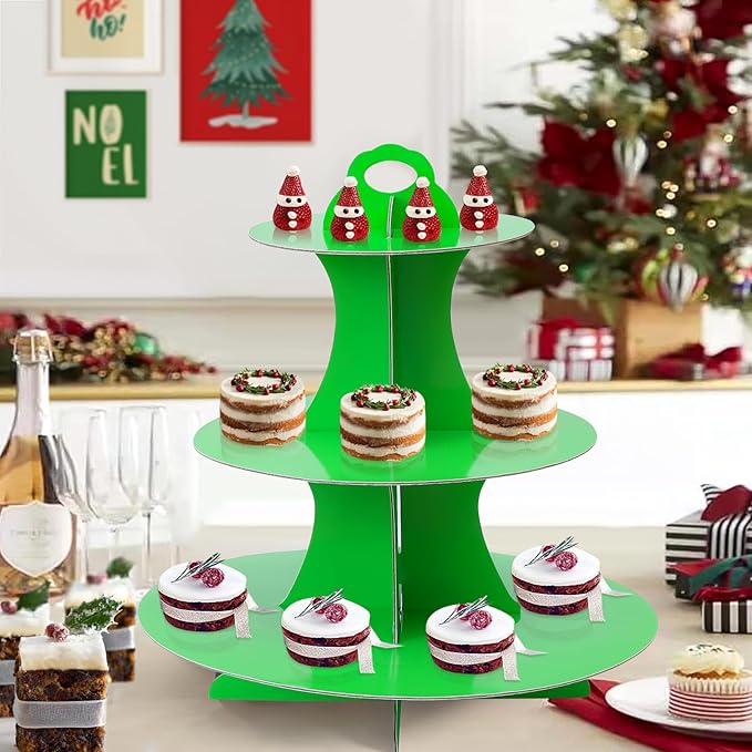 Soleebee 3-Tier Round Cupcake Stand, Cardboard Cupcake Tower, Dessert Cup Cake Stand Tower for Birthday Wedding Party Decoration, Cupcake Tier Stand 2 Set (Green)