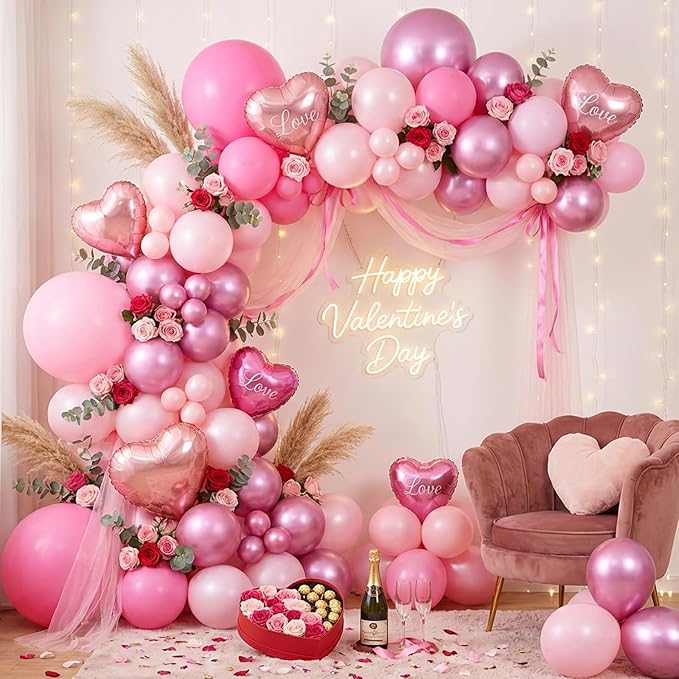 RUBFAC Pink Balloons Set, Metallic Pearl Pastel Light Pink Party Balloons 12 Inch for Girl Princess Birthday Party Decorations Wedding Baby Shower, 65pcs
