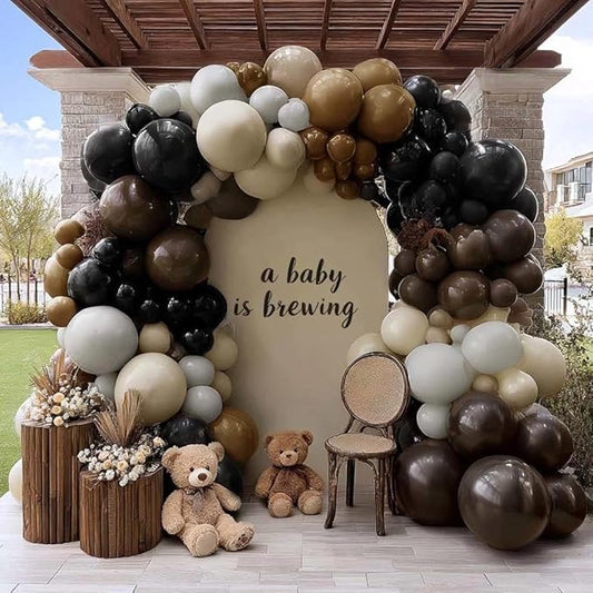 Black Brown Tan Balloon Arch Kit, Double Stuffed Dark Brown Coffee Light Grey White Sand Beige Neutral Balloon Garland for First Rodeo Birthday Western Cowboy Baby Shower Fathers Day Party Decoration