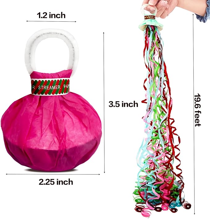 30 Pack Romantic Streamer, No Mess Confetti Paper Crackers, Colorful Hand Throw Streamers for Celebration Party, Birthday, Graduation, Weddings, New Years Blue Pink Green Yellow Red