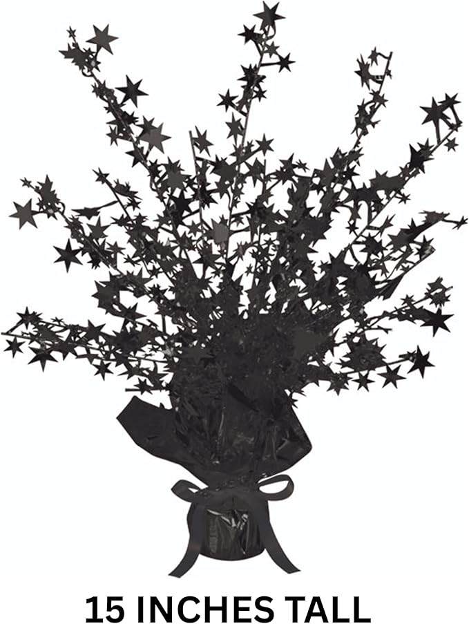 Beistle Black Star Gleam N Burst Centerpiece – Adjustable Wire Stem Table Decoration with Star Sprays Weighted Base for Awards Night Prom Birthday Party Décor, 15 Inches Tall