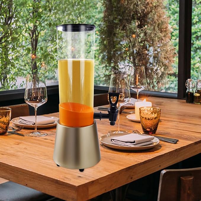 0.79 Gallon Beverage Dispenser With Champagne Gold Stand,Single Tank Water Ice Tea Beer Margarita Juice Drink Dispenser with LED White Light,Water Jar Dispenser with Spigot for Home Bar Parties