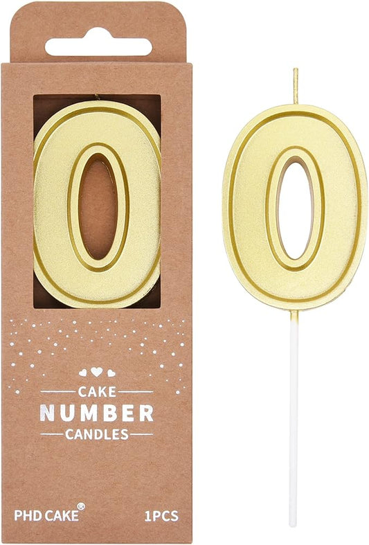PHD CAKE 2.76 Inch Luxe Gold 0 Number Birthday Candles, Gold Number Candles, Cake Number Candles, Party Celebration