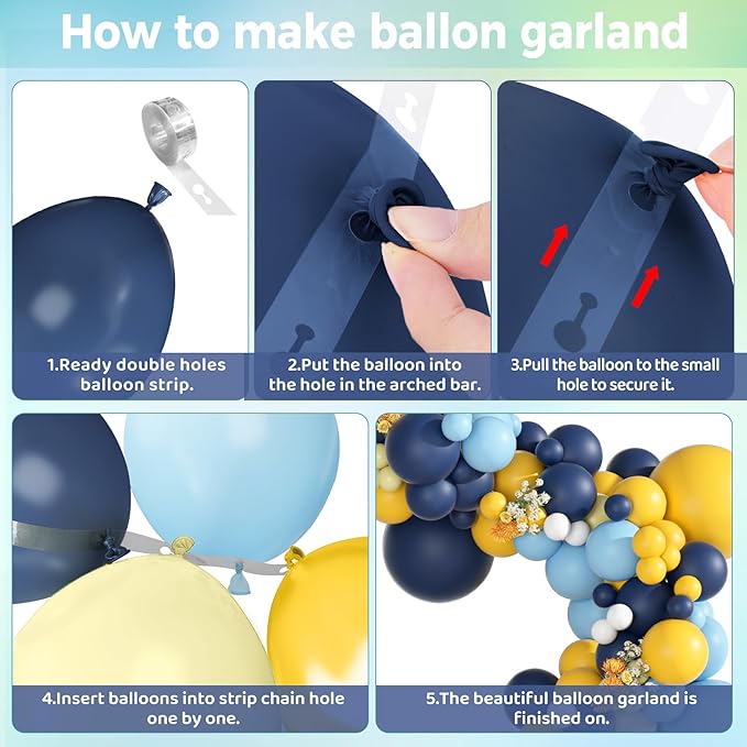 Ouddy Party 149Pcs Blue and Yellow Balloon Garland Kit Different Sizes 18 12 10 5Inch, 6Pcs 18” White Latex Balloons for Summer Tropical Lemon Baby Shower Bridal Shower Wedding Birthday Party Decor