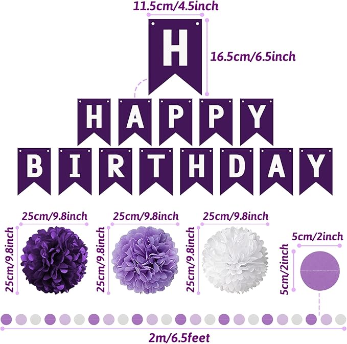 Purple Party Decorations with Banner - Women Girls Engagement, Anniversary & Birthday Supplies