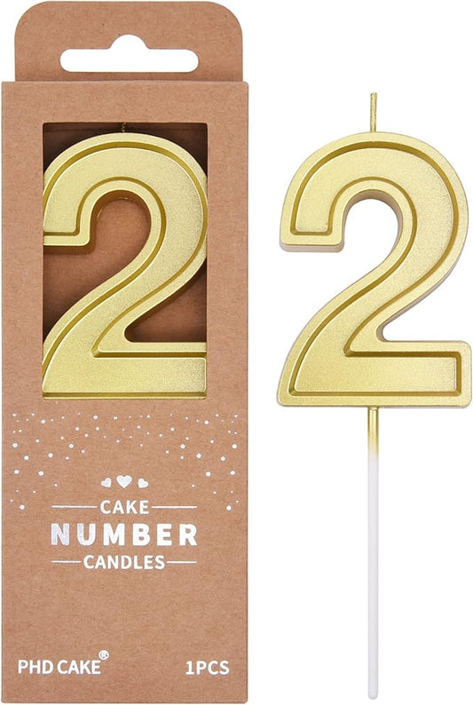 PHD CAKE 2.76 Inch Luxe Gold 2 Number Birthday Candles, Gold Number Candles, Cake Number Candles, Party Celebration