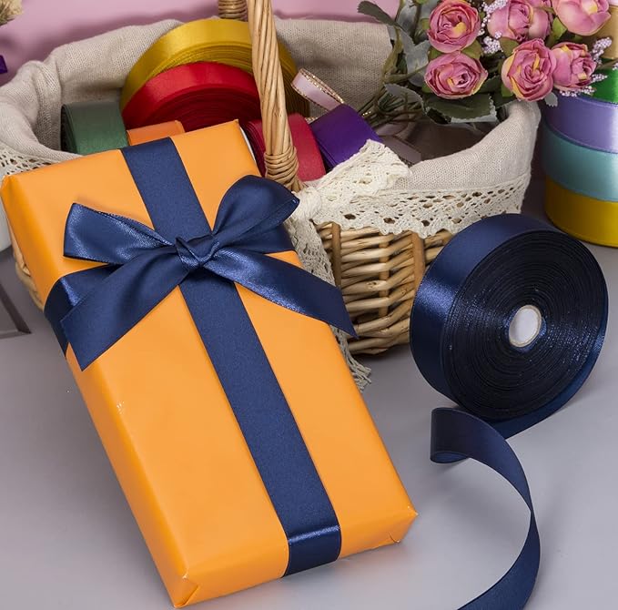 YASEO 1 Inch Navy Solid Satin Ribbon, 50 Yards Craft Fabric Ribbon for Gift Wrapping Floral Bouquets Wedding Party Decoration