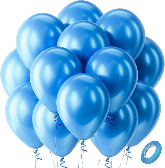 Bezente Pearl Blue Latex Party Balloons - 100 Pack 12 inch Round Helium Pearl Sky Blue Balloons for Graduation Birthday Gender Reveal Wedding Anniversary Under The Sea Theme Party Decorations