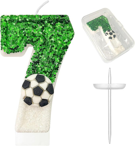 Birthday Candles，Soccer Birthday Decorations，Soccer Cake Topper,for Girl and boy Cake Toppers, Wedding Cakes, Anniversaries, Party Celebrations, Birthday Decorations (Green White, Number 7)