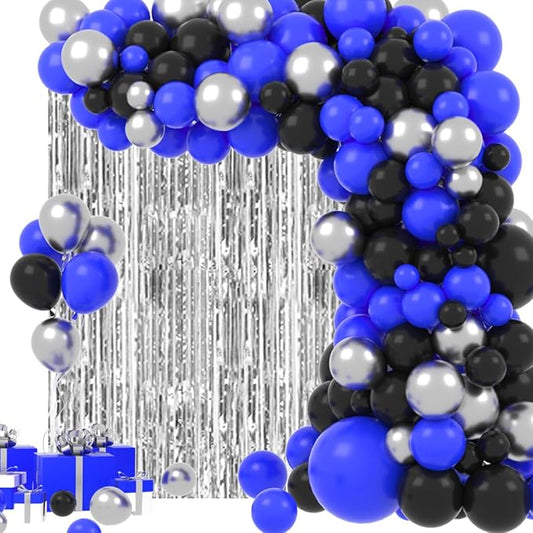 Royal Blue Black Silver Balloon Garland Arch Kit, Royal Blue Balloons Metallic Sliver Black Balloons for Video Game Birthday 30th 40th 50th Birthday 2026 Graduation Party Decorations