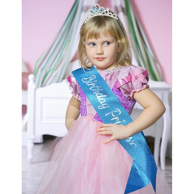COCIDE Birthday Princess Sashes and Tiaras Kit - Pink Crowns and Tiaras for Women and Girls - Glitter Sash, Crystal Rhinestone Decorations Set