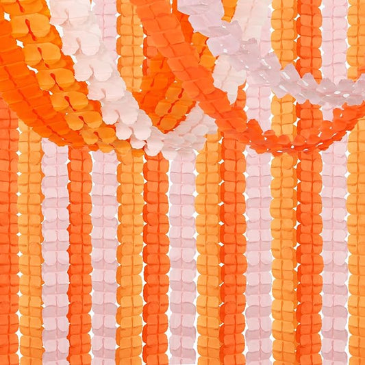 Fall-Boho Pink-Orange Groovy Thanksgiving Party-Decorations - 12pcs Streamers-Garland Autumn Harvest Friendsgiving 4-Leaf Clover Paper Banners,Birthday Wedding Engagement Bachelorette Decor Ouruola