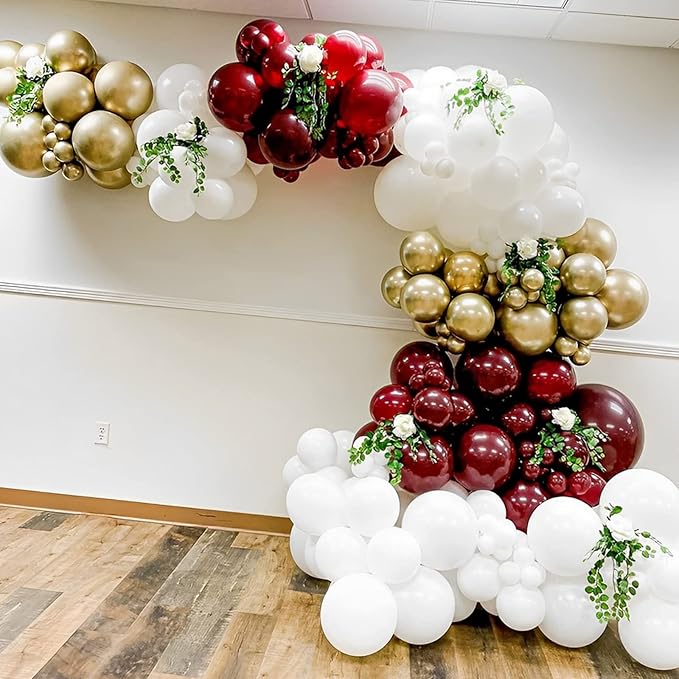 Voircoloria 130pcs Burgundy Balloons Different Sizes 18" 12" 10" 5" Wine Red Balloons for Birthday Graduation Bride Baby Shower Wedding Decorations