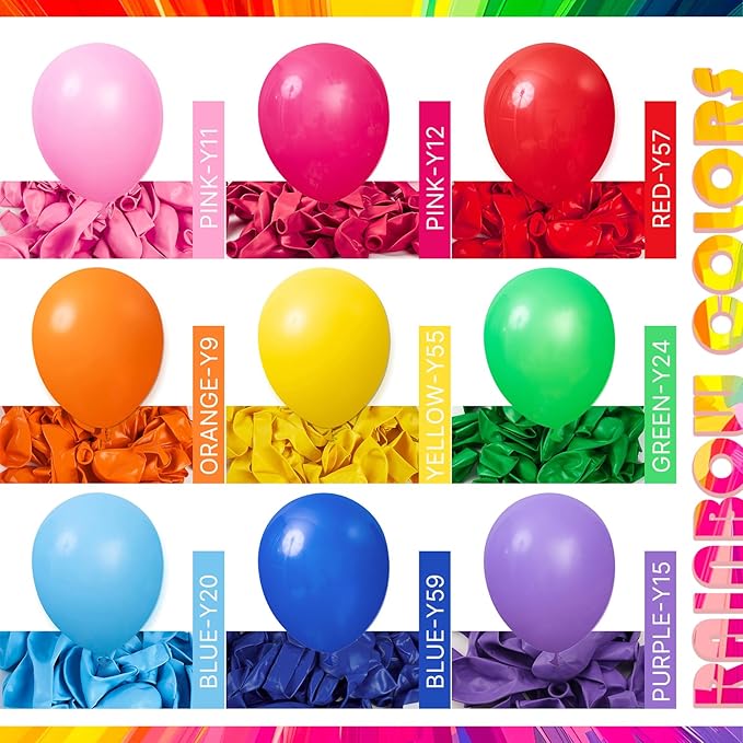 PartyWoo Assorted Colors Rainbow Balloons 50pcs 5 Inch Multicolor Colorful Primary Color Balloon for Graduation Baby Shower Unicorn Fiesta Flower Spring Rainbow Theme Birthday Party Decorations