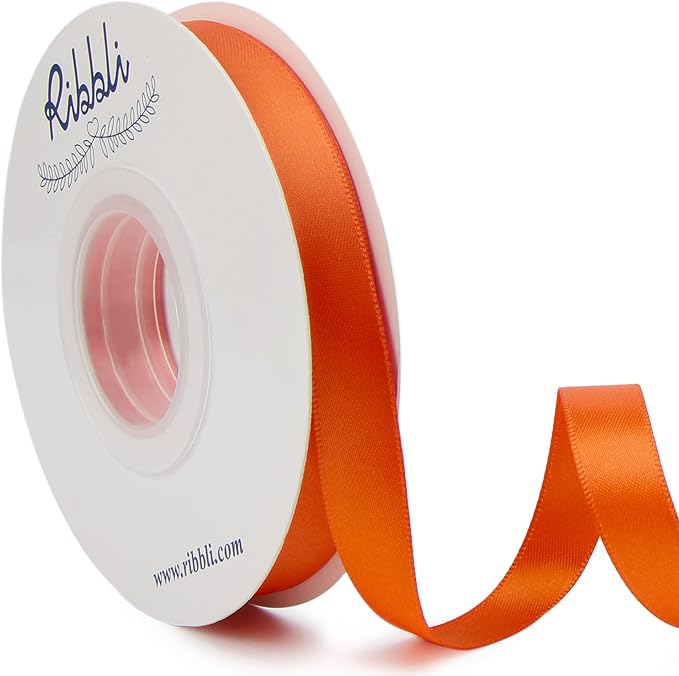 Ribbli Torrid Orange Double Faced Satin Ribbon,1/2 Inch x Continuous 25 Yards,Use for Craft Bows Bouquet, Gift Wrapping, Wedding Decoration, Floral Arrangement