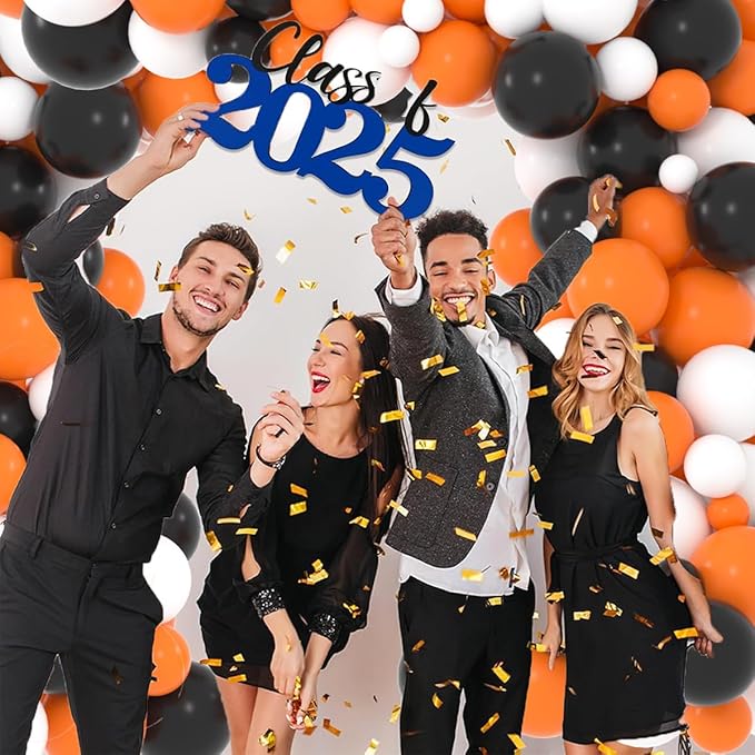 Orange Black White Balloon Garland Arch Kit - Orange Black White Balloons for Retirement Class of 2026 Graduate Congratulations Halloween Birthday Party Decorations