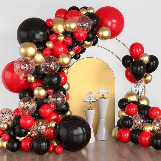 Lukiituke Red and Black Balloon Arch Kit, 114PCS Red and Gold Balloons 4 Size Red Black Gold Balloons for Birthday, Casino Theme Party, Movie Night, New Year, Wedding, Graduation Party Decorations
