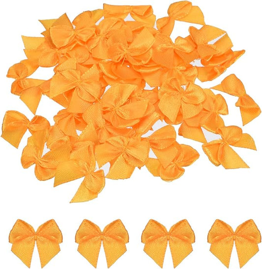 MECCANIXITY 50Pcs Mini Ribbon Bow 1" Mini Fabric Satin Ribbon Flower Bows for Craft DIY Sewing Wedding Birthday Party Orange