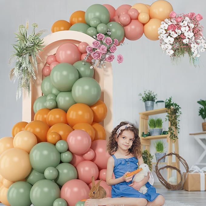 HILAVO Sage Green and Pink Balloons Arch Fairy Wildflower Spring Retro Dusty Pink Olive Green Burnt Orange Beige Balloons Garland for Boho Baby in Bloom Baby Shower Floral Safari Birthday Party Decor