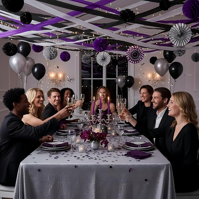 CC wonderland zone 6 Rolls Black Silver and Purple Crepe Paper Streamers for Wednesday Birthday Party Decorations