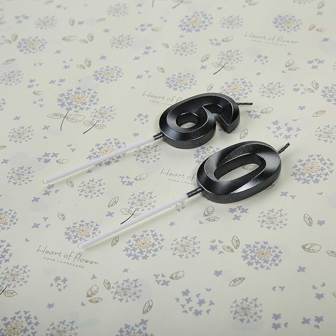 Bailym Black 60th Birthday Candles, Number 60 Cake Topper for Birthday Decorations Party Decoration