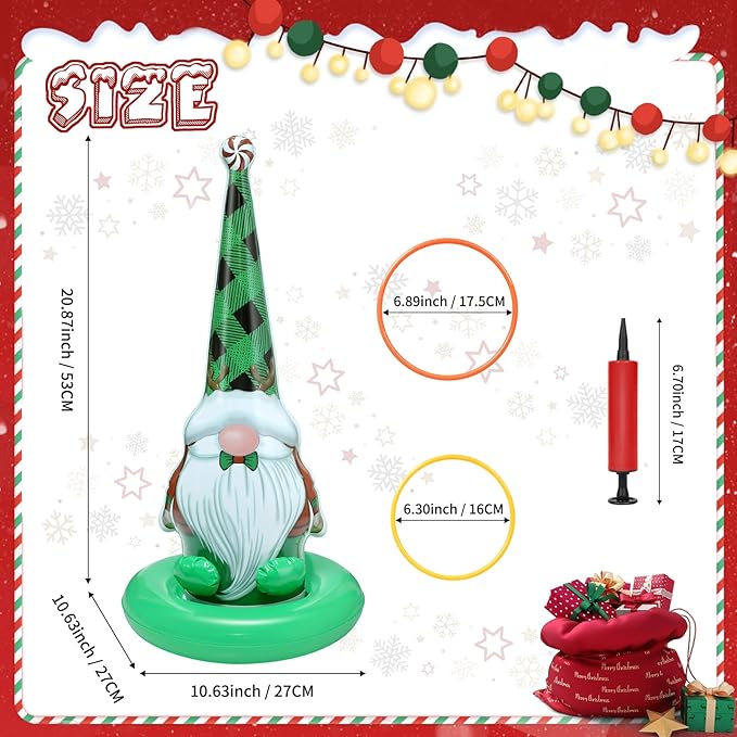 6 Pack Inflatable Christmas Gnome Ring Toss Game,Christmas Party Games for Kids,Adults,Family,Indoor Outdoor Game Garden Toy