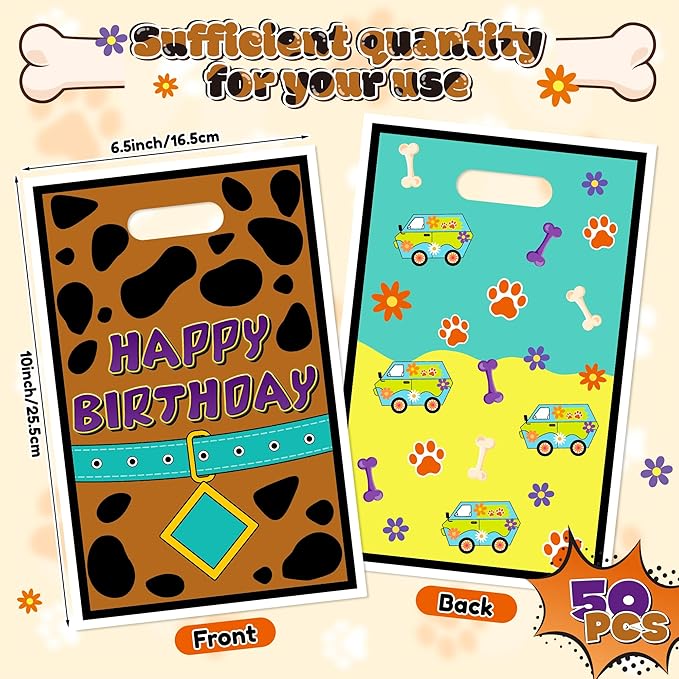 Dog Cartoon Party Favor Bags - 50PCS Dog Cartoon Paw Party Gift Bags for Kids Plastic Goodies Bag with Handles for Birthday Parties Supplies Baby Show Birthday Parties Treat Candy Bag