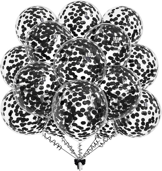 50pcs Black Foil Confetti Balloons,12 inch Latex Balloon with Black Confetti Inside for Birthday Family Party Wedding Party Baby Shower Decoration Supplies