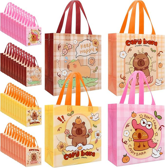 Pinsit 40 PCS Capybara Party Favors Bags, Non Woven Capybara Gift Bags, Cute Reusable Gift Bags with Handles for Boys Girls Birthday Baby Shower Party Supplies(03)