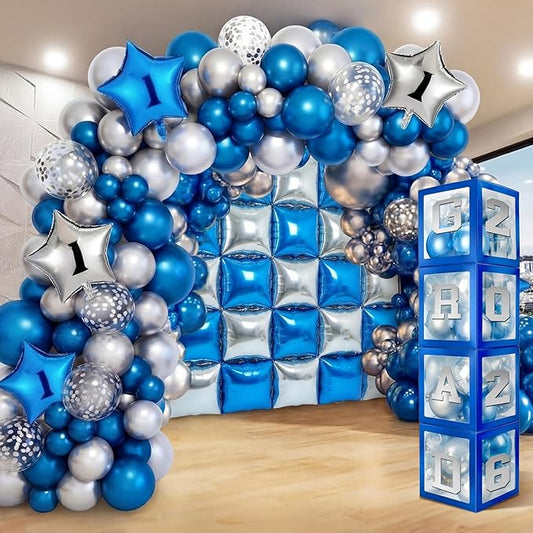 133 Pcs Graduation Decorations 2026 Kit Class of 2026 Blue Silver Balloons Arch Garland Kit, Letters GRAD, Square Foil Balloons Wall Backdrop for Graduate Prom Decoration Graduation Party Supplies