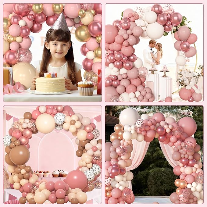 Amandir 153Pcs Boho Blush Balloon Arch Garland Kit, Different Sizes 18 12 10 5inch Nude Cream Peach Dusty Rose Pink Gold Confetti Balloon for Mothers Day Baby Shower Birthday Party Wedding Decorations