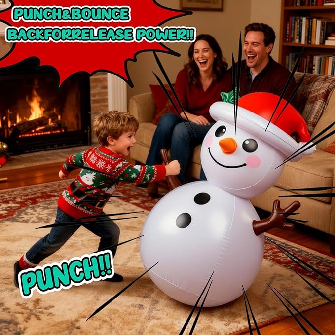 Christmas Games for Family Party, Inflatable Reindeer Ring Toss Game and Wobbling Punching Bag, Fun Christmas Games for Kids and Adults Also Great for Holiday Decoration